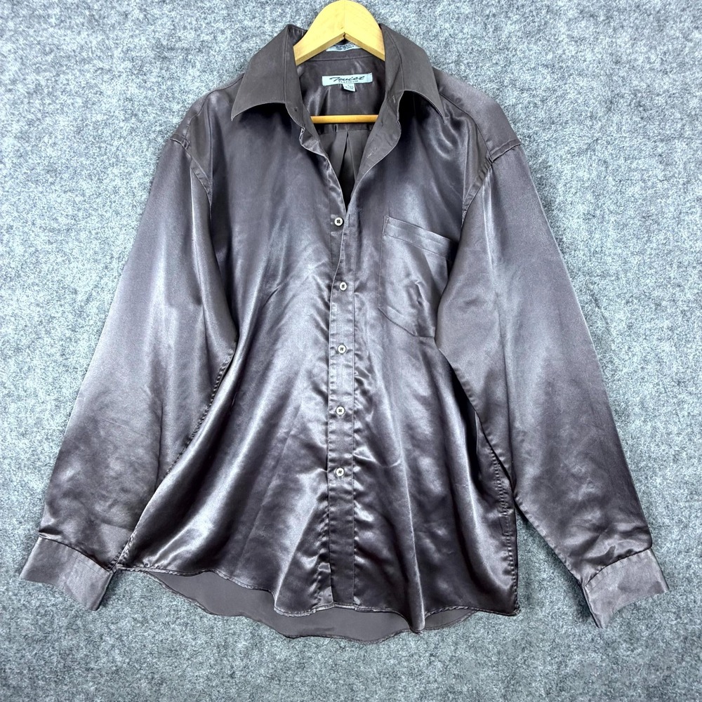 Vintage Twist Platinum Dress Shirt Mens L 16-16.5 Gray Satin Pleated Career
